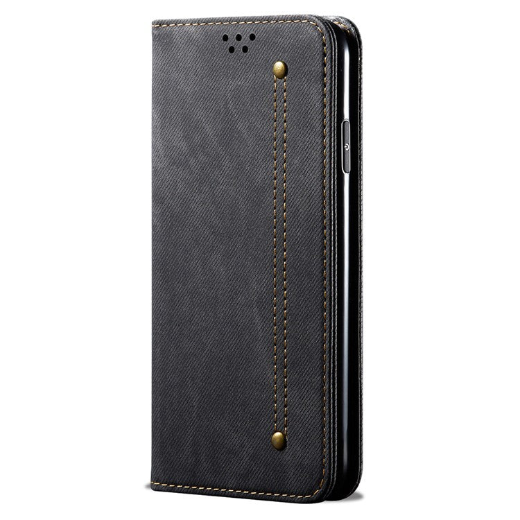 For OnePlus 12 5G Case with Stand Jeans Cloth Texture Wallet Leather Cover - Black