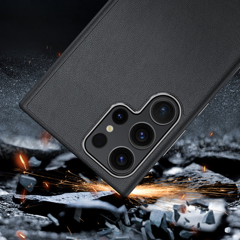 For Samsung Galaxy S24 Ultra Case Leather+Silicone Shockproof Protective Phone Cover - Grey