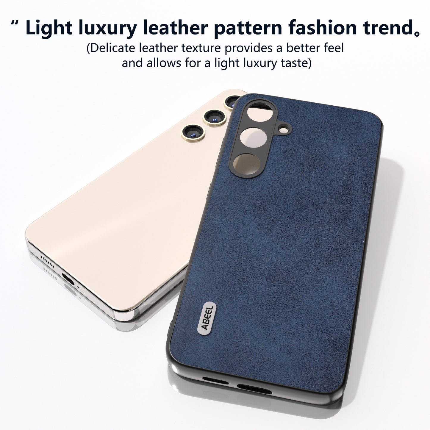 ABEEL For Samsung Galaxy S24+ Case Cowhide Texture  PU Leather + Hard PC Phone Back Shell - Blue