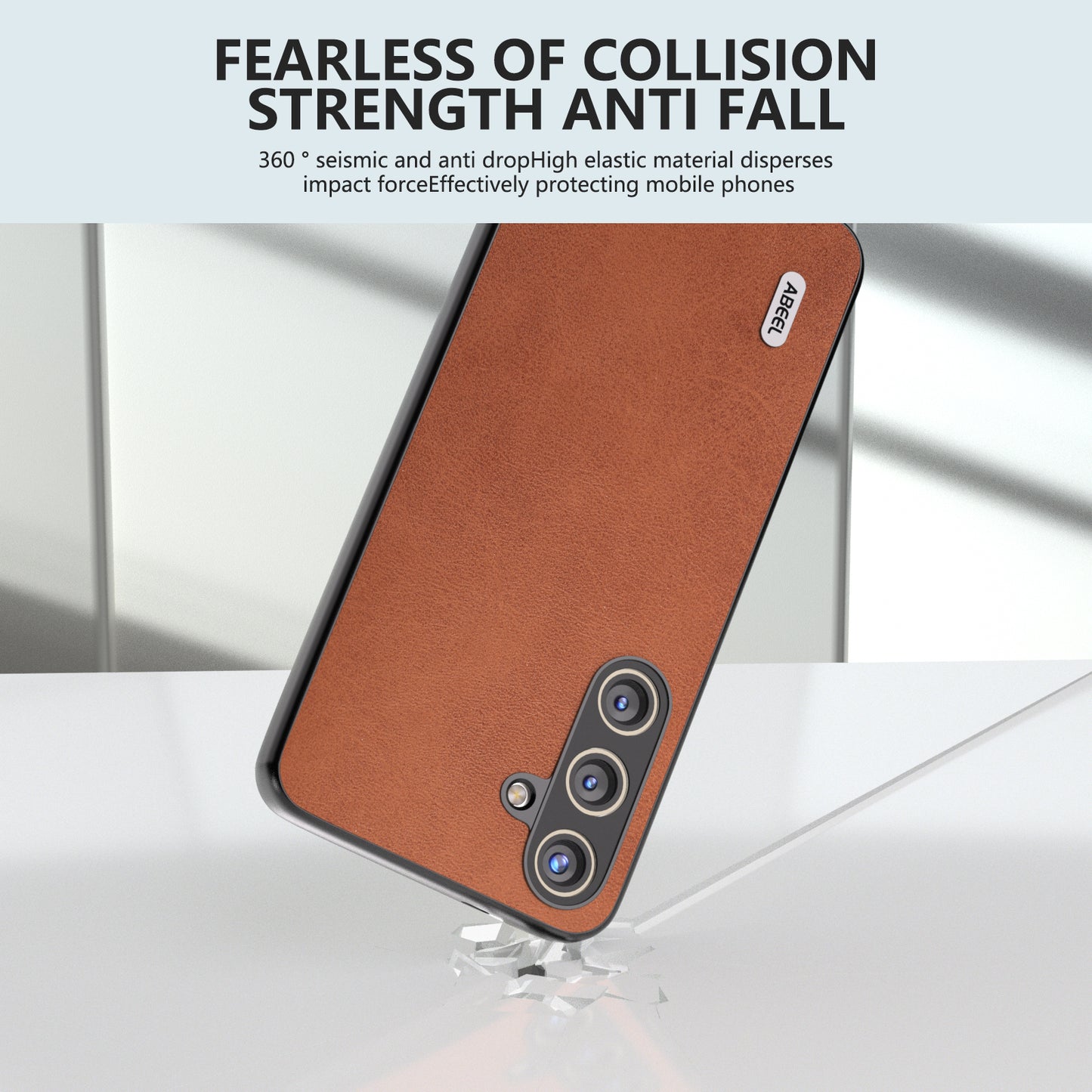 ABEEL For Samsung Galaxy S24+ Case Cowhide Texture  PU Leather + Hard PC Phone Back Shell - Brown
