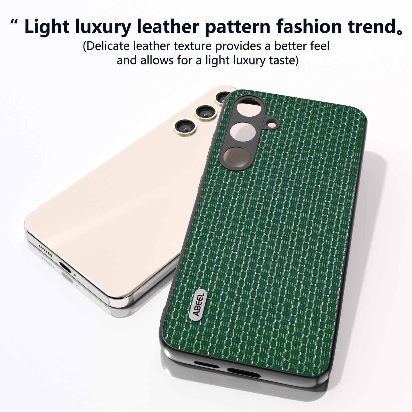 ABEEL For Samsung Galaxy S24 Phone Case Protective Shock Absorption Genuine Cow Leather Cover - Green