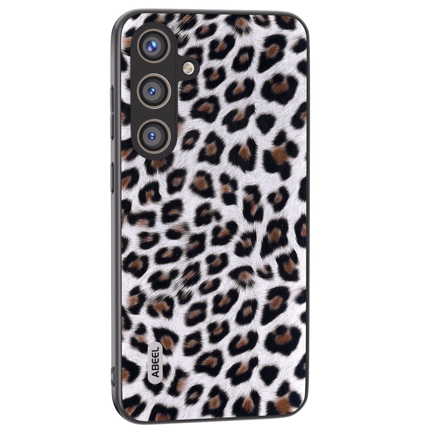 ABEEL For Samsung Galaxy S24 Case Leather Coated PC+TPU Leopard Pattern Phone Cover - Silver