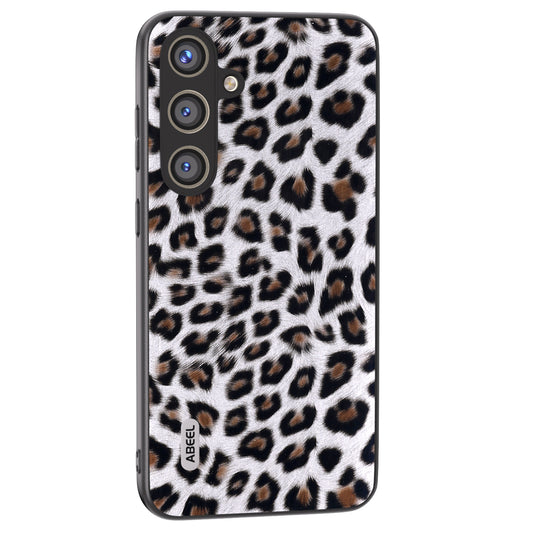 ABEEL For Samsung Galaxy S24 Case Leather Coated PC+TPU Leopard Pattern Phone Cover - Silver