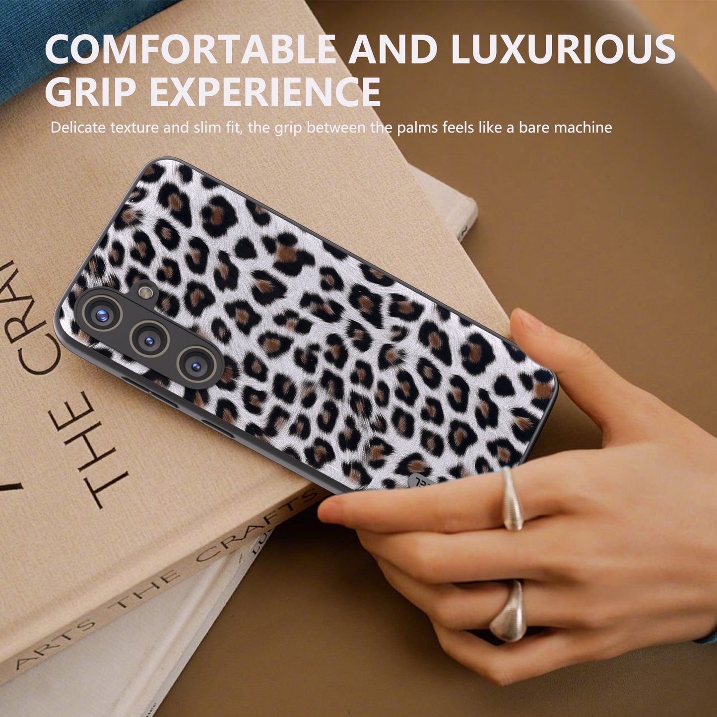 ABEEL For Samsung Galaxy S24 Case Leather Coated PC+TPU Leopard Pattern Phone Cover - Silver