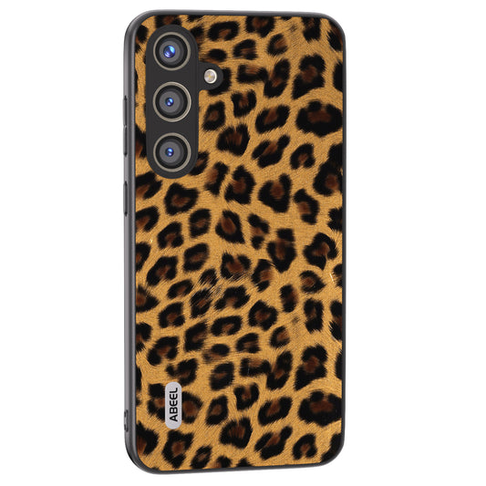 ABEEL For Samsung Galaxy S24 Case Leather Coated PC+TPU Leopard Pattern Phone Cover - Gold