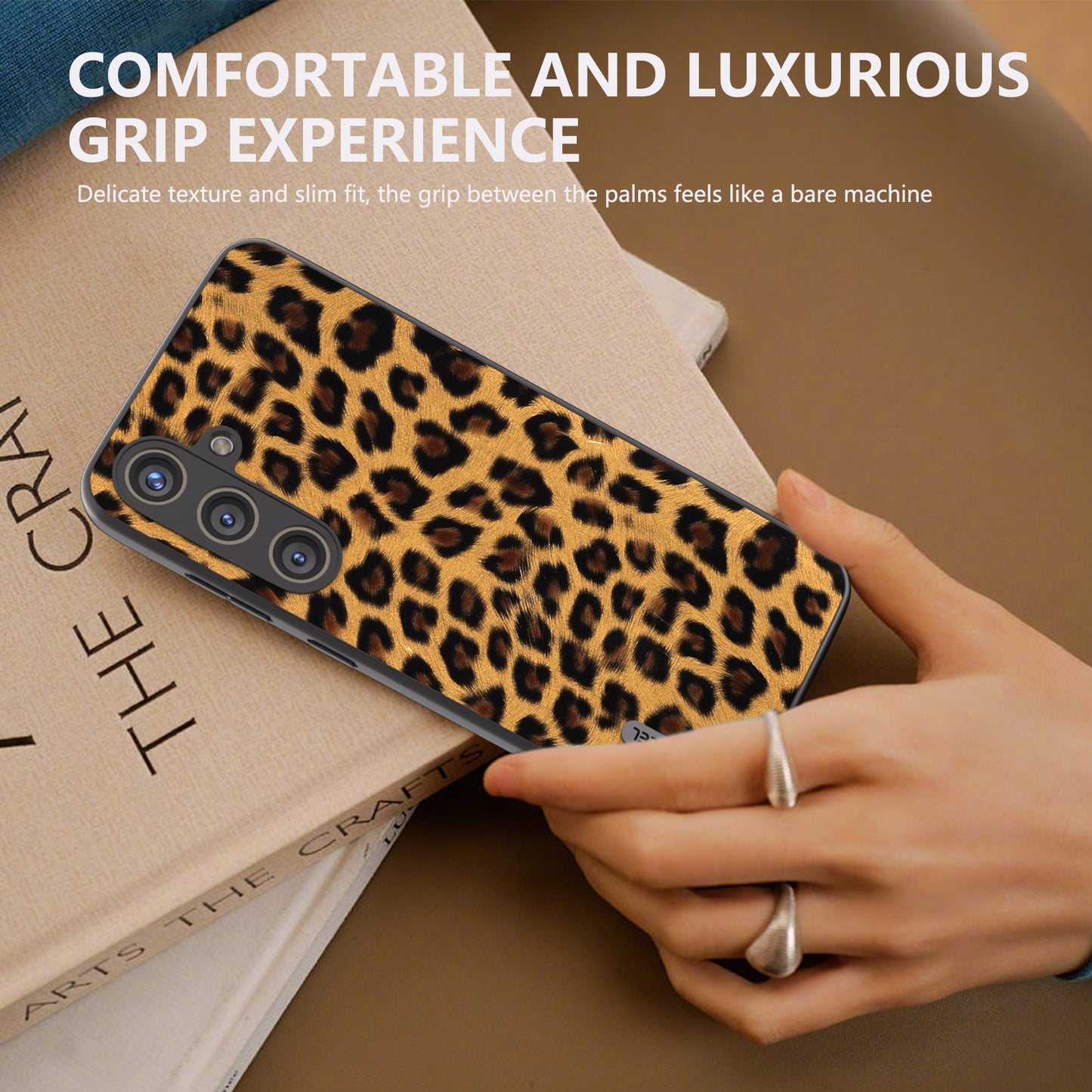 ABEEL For Samsung Galaxy S24 Case Leather Coated PC+TPU Leopard Pattern Phone Cover - Gold