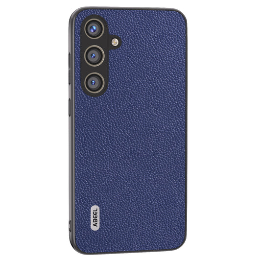 ABEEL For Samsung Galaxy S24 Case Genuine Cow Leather Litchi Texture Cover - Blue