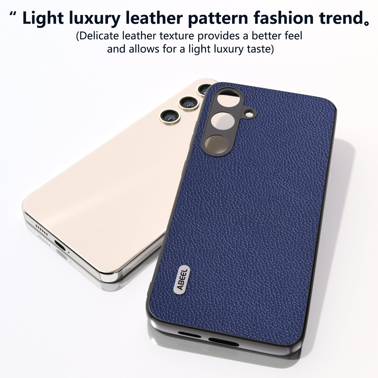 ABEEL For Samsung Galaxy S24 Case Genuine Cow Leather Litchi Texture Cover - Blue