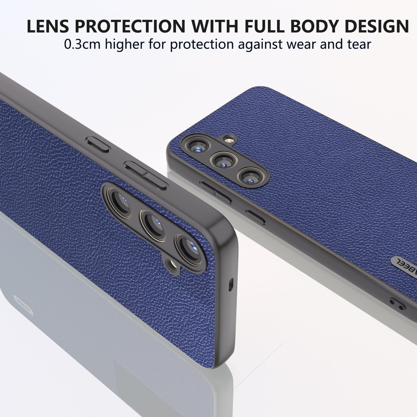 ABEEL For Samsung Galaxy S24 Case Genuine Cow Leather Litchi Texture Cover - Blue