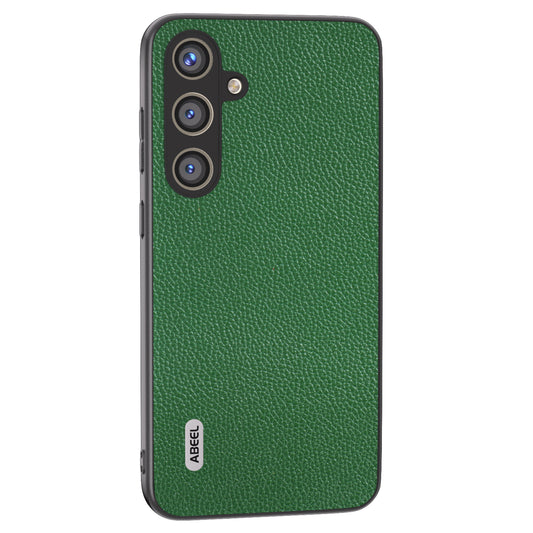 ABEEL For Samsung Galaxy S24+ Case with Litchi Texture Genuine Cow Leather Back Cover  - Green
