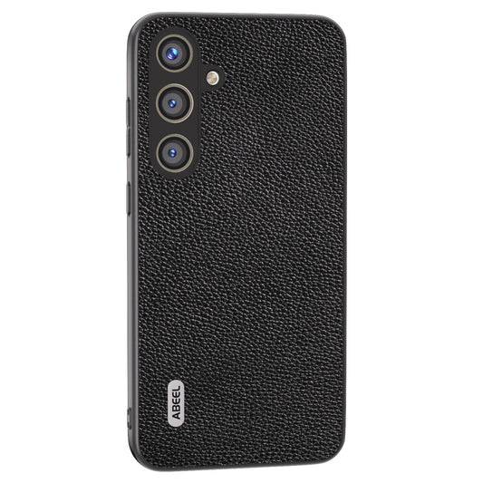 ABEEL For Samsung Galaxy S24+ Case with Litchi Texture Genuine Cow Leather Back Cover  - Black
