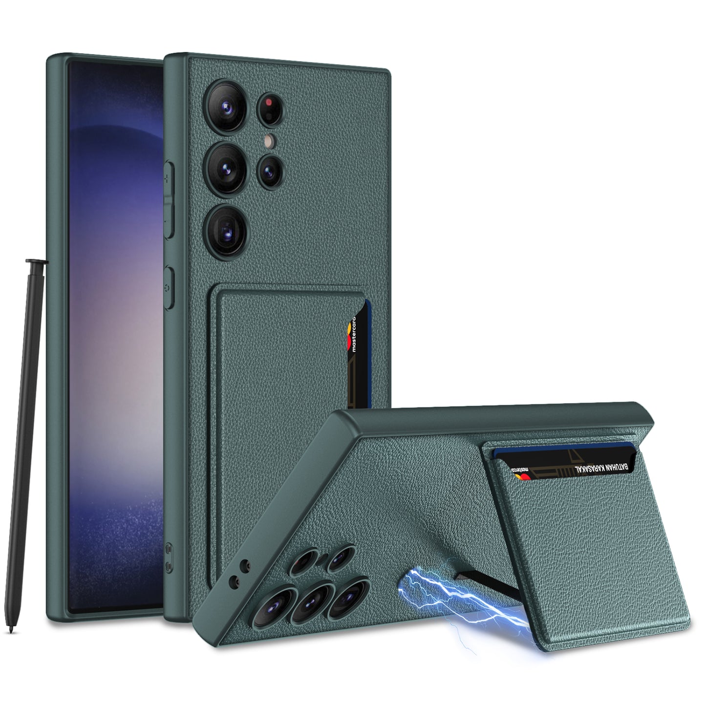 GKK For Samsung Galaxy S24 Ultra Magnetic Case PU Leather Coated PC+TPU Phone Cover with Card Slot - Midnight Green