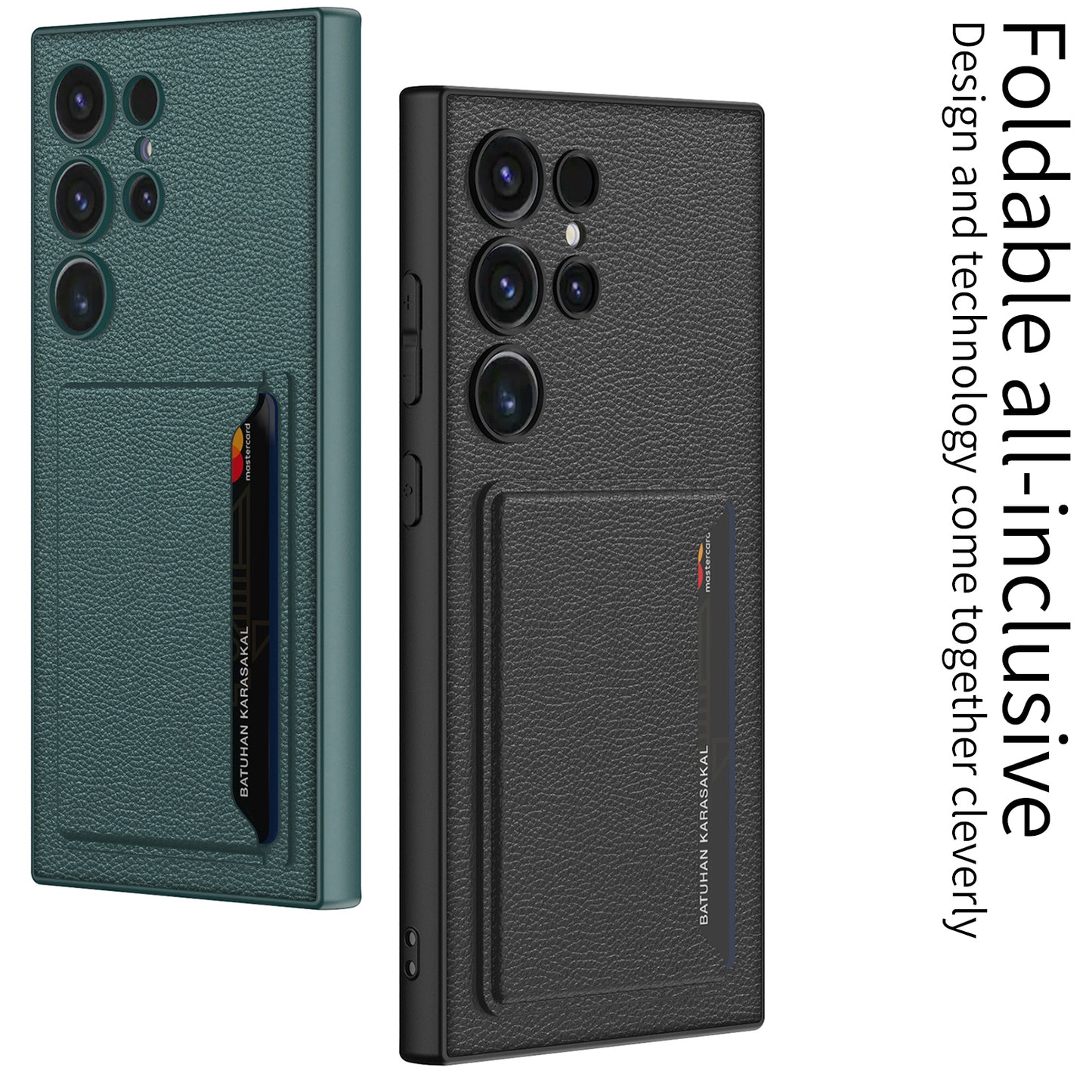 GKK For Samsung Galaxy S24 Ultra Magnetic Case PU Leather Coated PC+TPU Phone Cover with Card Slot - Midnight Green