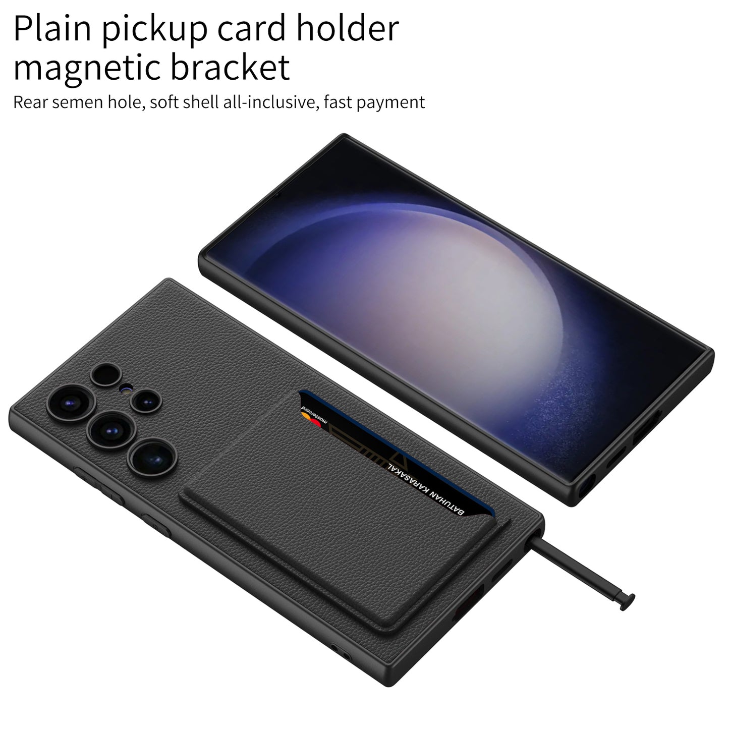 GKK For Samsung Galaxy S24 Ultra Magnetic Case PU Leather Coated PC+TPU Phone Cover with Card Slot - Carbon Fiber Texture