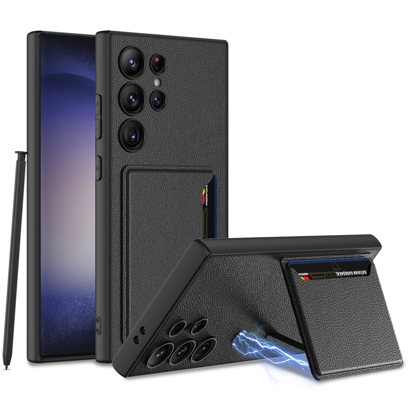 GKK For Samsung Galaxy S24 Ultra Magnetic Case PU Leather Coated PC+TPU Phone Cover with Card Slot - Black