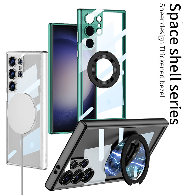 GKK Space Shell Series For Samsung Galaxy S24 Ultra Case TPU+PC Kickstand Cover Compatible with MagSafe - Transparent