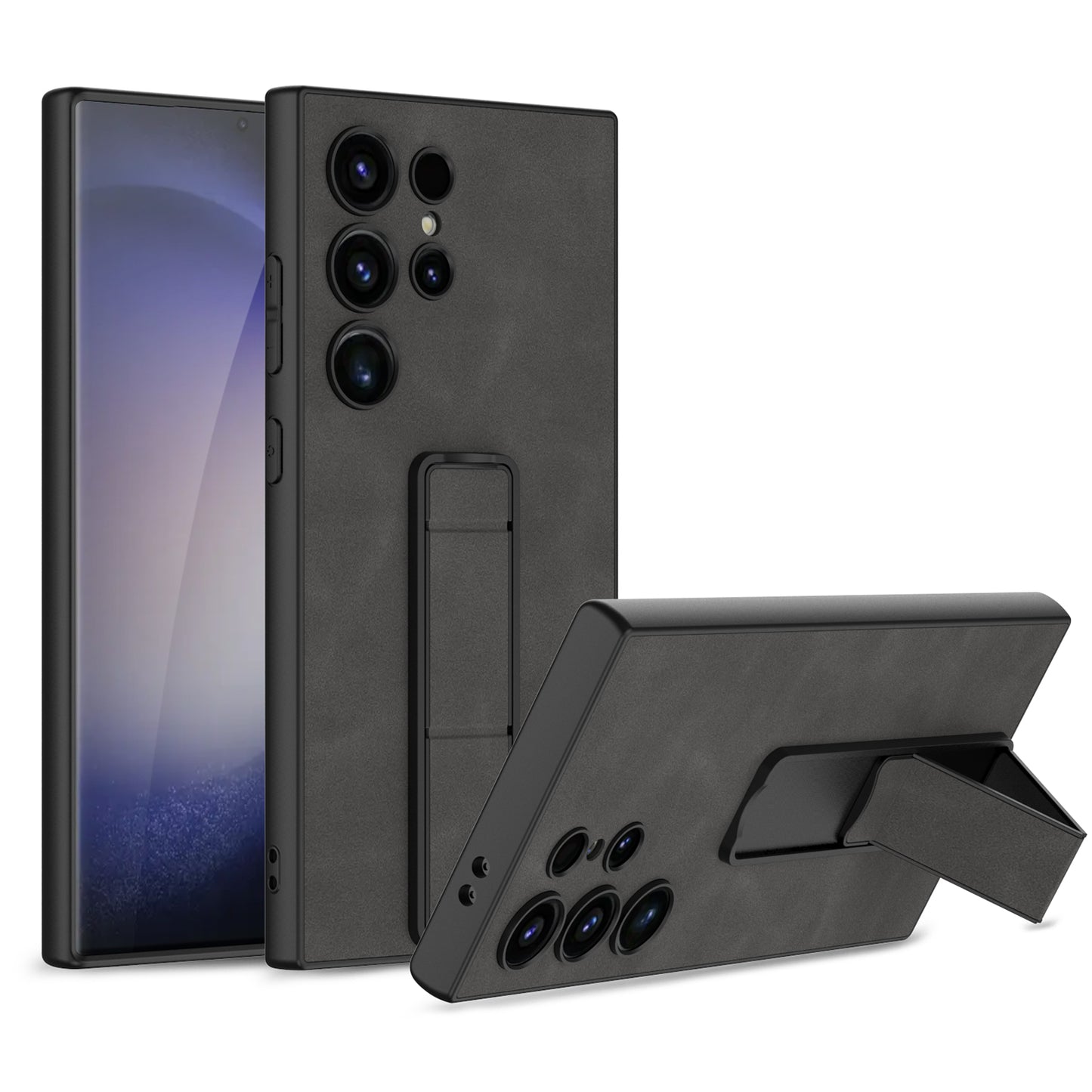 GKK For Samsung Galaxy S24 Ultra Skin-Feel Matte Phone Case Folding Kickstand - Grey