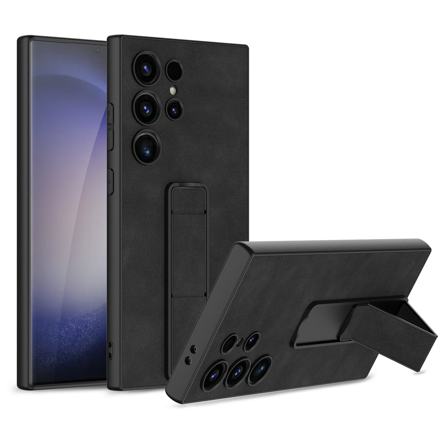 GKK For Samsung Galaxy S24 Ultra Skin-Feel Matte Phone Case Folding Kickstand - Black