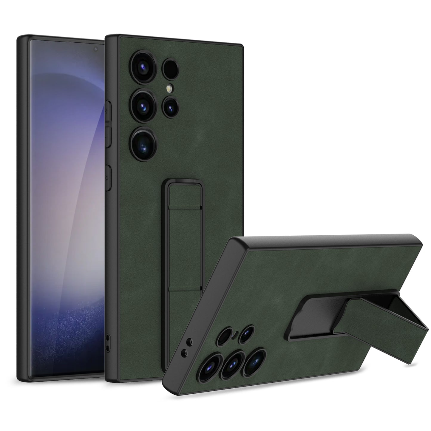 GKK For Samsung Galaxy S24 Ultra Skin-Feel Matte Phone Case Folding Kickstand - Green