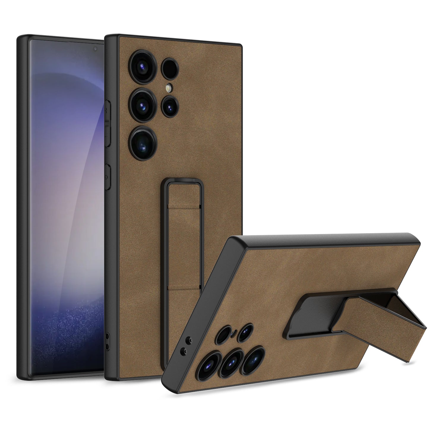 GKK For Samsung Galaxy S24 Ultra Skin-Feel Matte Phone Case Folding Kickstand - Brown