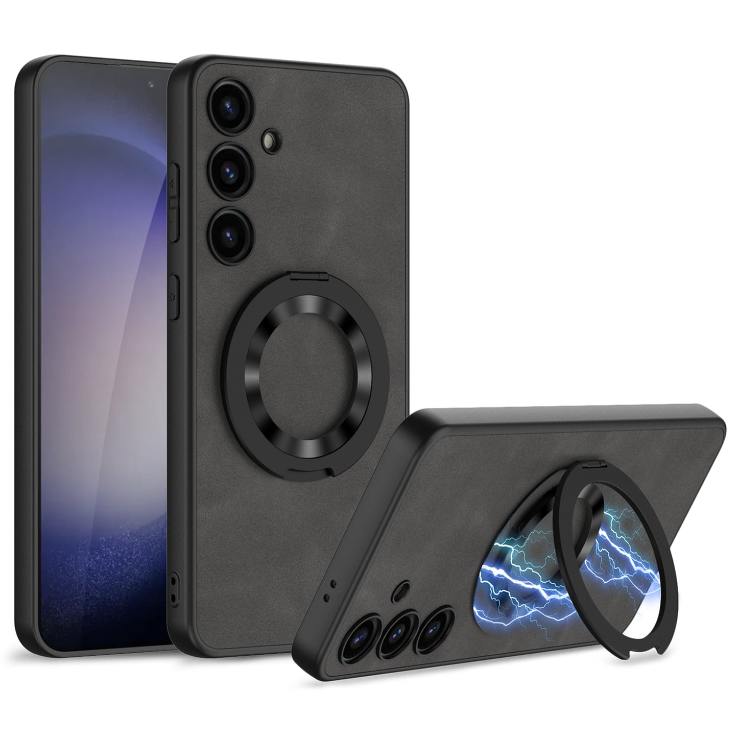 GKK For Samsung Galaxy S24 Magnetic Phone Case Matte Ring Kickstand Leather Back Cover - Grey