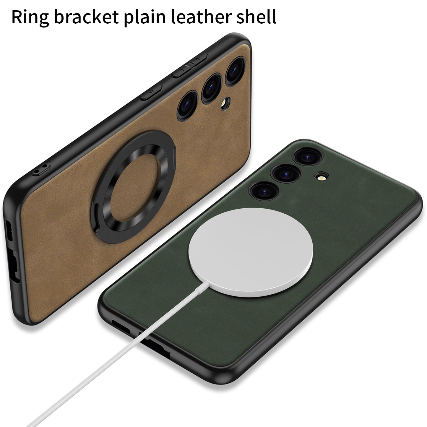 GKK For Samsung Galaxy S24 Magnetic Phone Case Matte Ring Kickstand Leather Back Cover - Grey