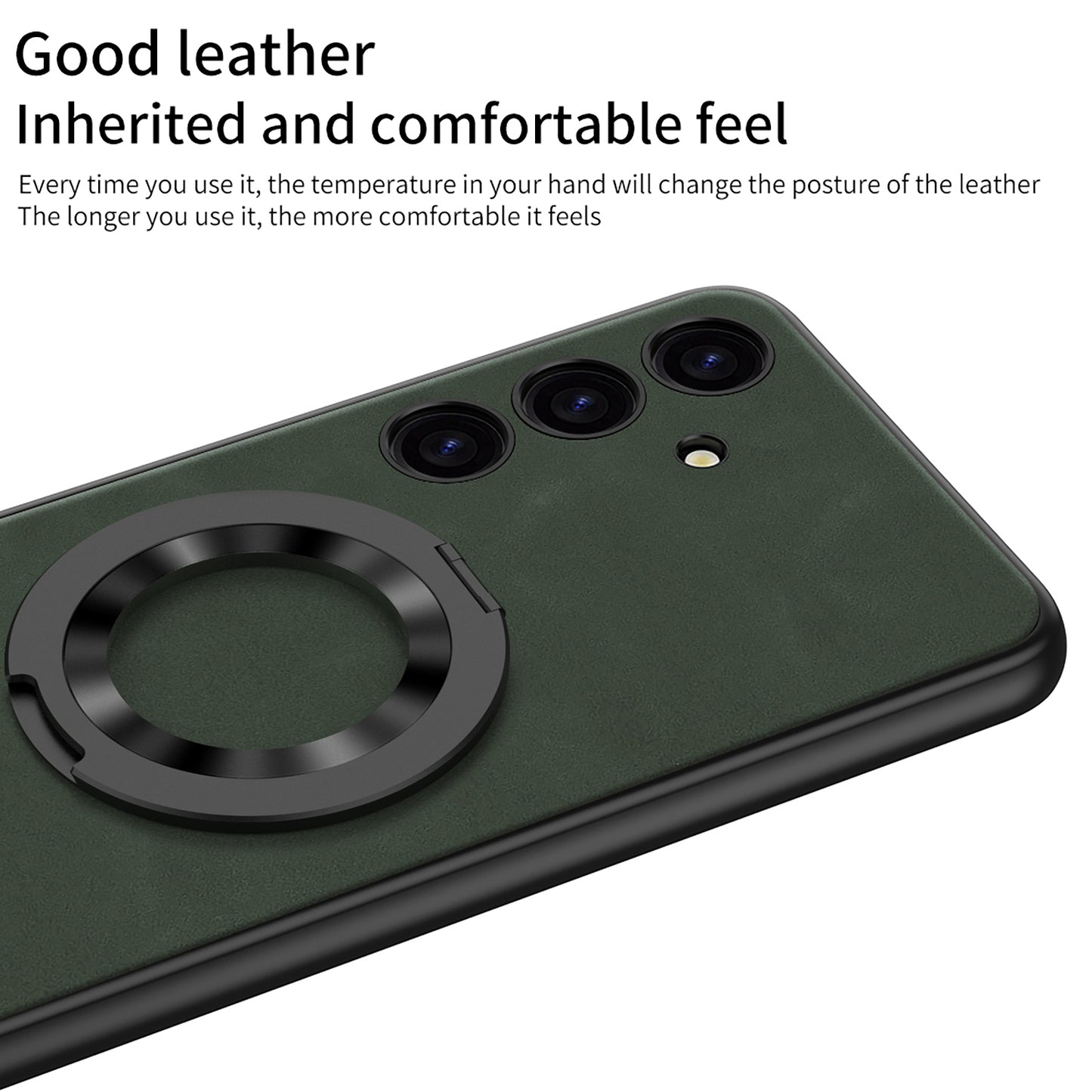 GKK For Samsung Galaxy S24 Magnetic Phone Case Matte Ring Kickstand Leather Back Cover - Brown