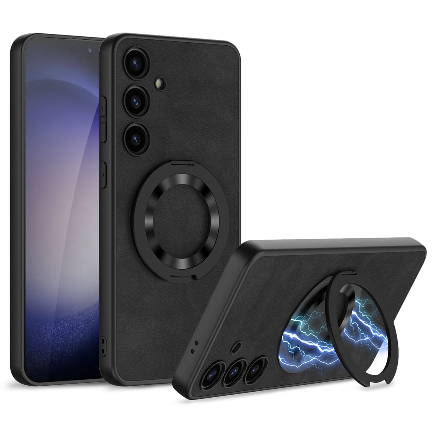 GKK For Samsung Galaxy S24+ Magnetic Case Rotary Kickstand Matte Phone Cover - Black
