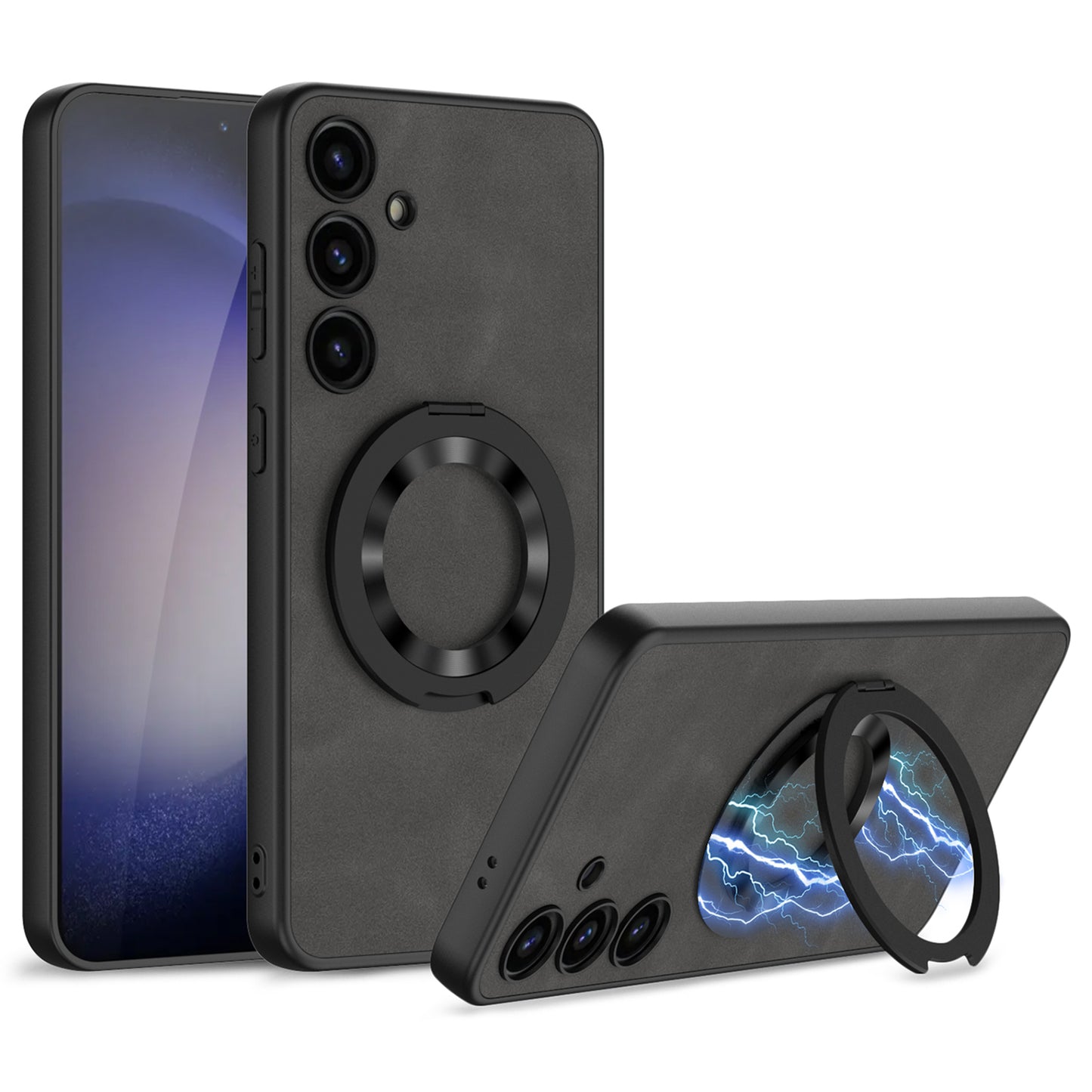 GKK For Samsung Galaxy S24+ Magnetic Case Rotary Kickstand Matte Phone Cover - Grey