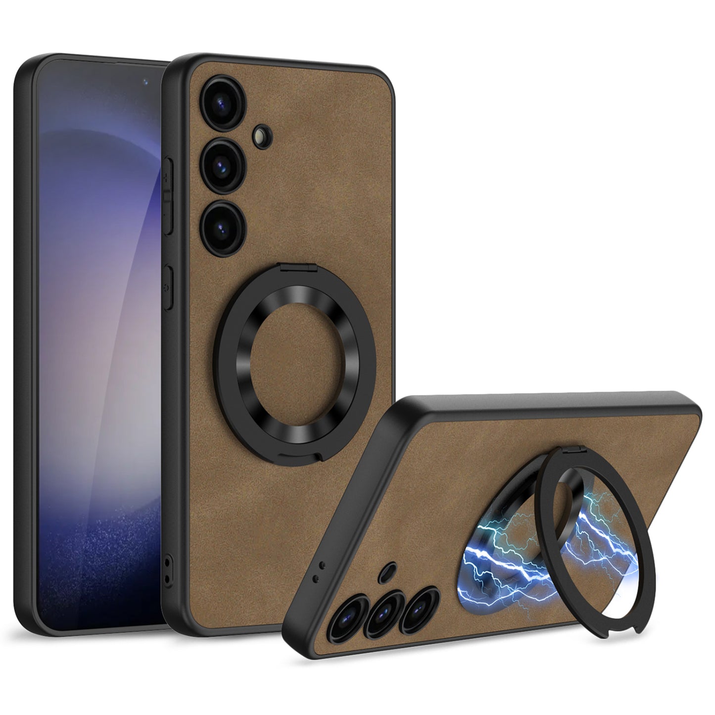 GKK For Samsung Galaxy S24+ Magnetic Case Rotary Kickstand Matte Phone Cover - Brown
