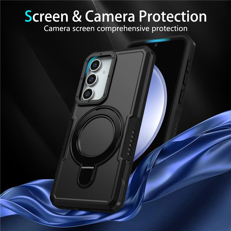 For Samsung Galaxy S23 FE Case Hybrid TPU+PC Kickstand Anti-scratch Phone Protector - Black