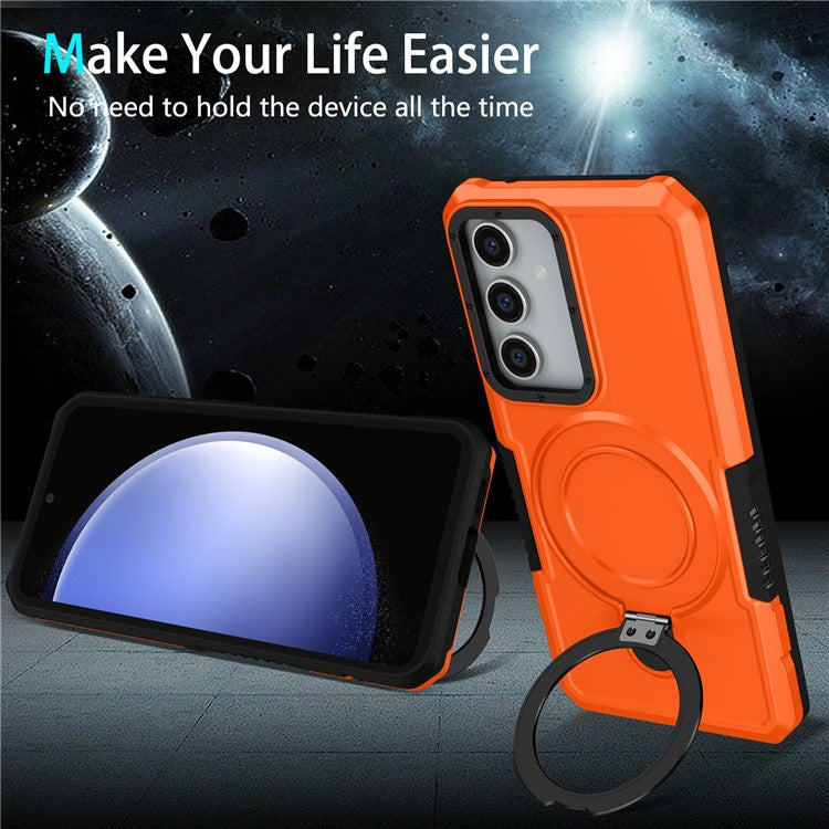 For Samsung Galaxy S23 FE Case Hybrid TPU+PC Kickstand Anti-scratch Phone Protector - Orange