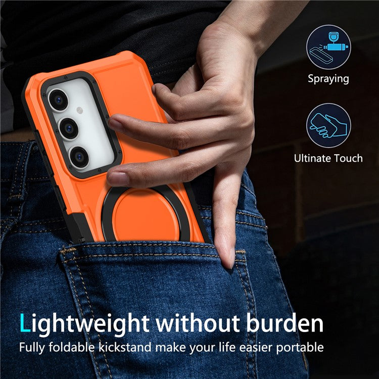 For Samsung Galaxy S23 FE Case Hybrid TPU+PC Kickstand Anti-scratch Phone Protector - Orange