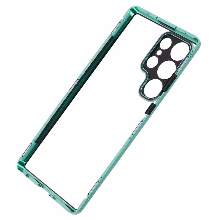 Privacy Magnetic Case for Samsung Galaxy S22 Ultra 5G Double-Sided Tempered Glass Phone Cover - Green