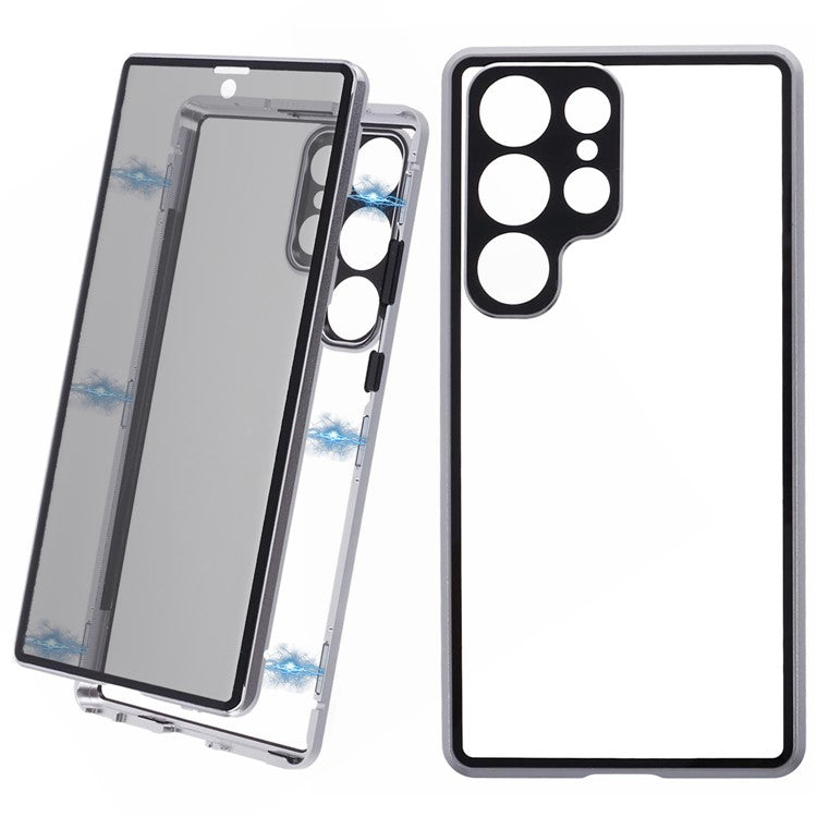 Privacy Magnetic Case for Samsung Galaxy S22 Ultra 5G Double-Sided Tempered Glass Phone Cover - Silver