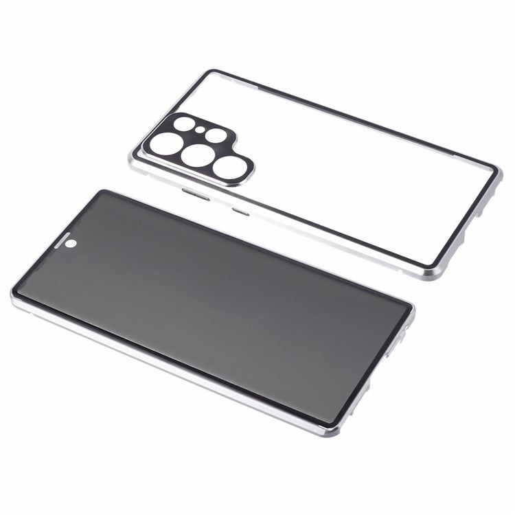 Privacy Magnetic Case for Samsung Galaxy S22 Ultra 5G Double-Sided Tempered Glass Phone Cover - Silver