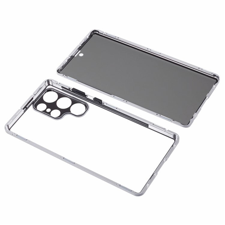 Privacy Magnetic Case for Samsung Galaxy S22 Ultra 5G Double-Sided Tempered Glass Phone Cover - Silver