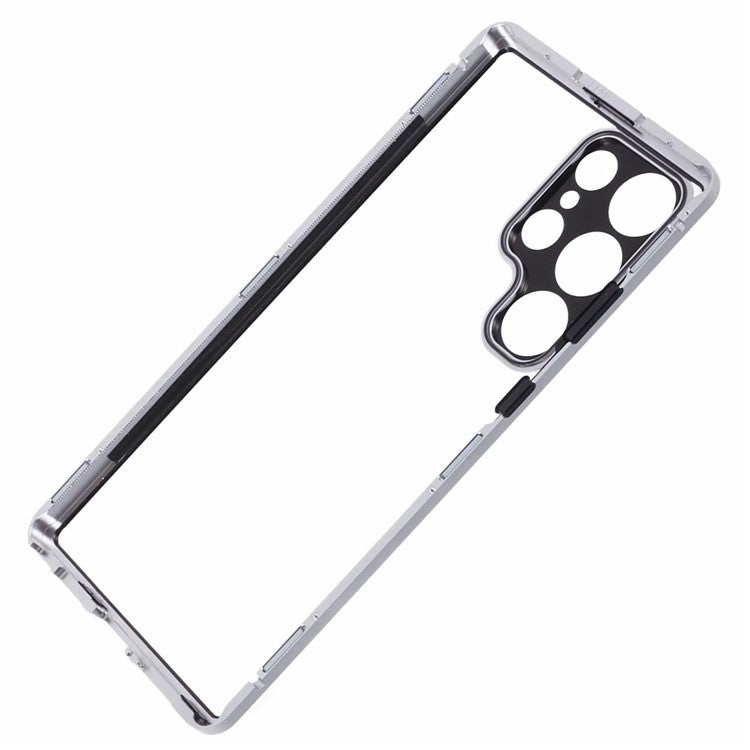 Privacy Magnetic Case for Samsung Galaxy S22 Ultra 5G Double-Sided Tempered Glass Phone Cover - Silver