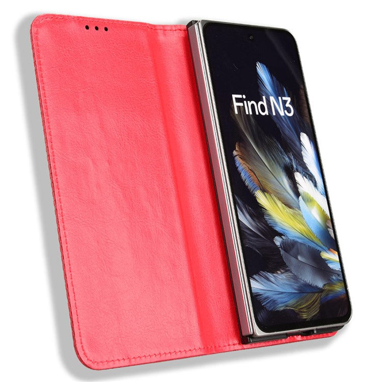 Retro Series For Oppo Find N3 5G / OnePlus Open Case Card Slots PU Leather Phone Covers - Red