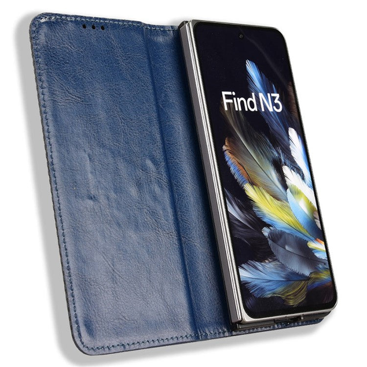 Retro Series For Oppo Find N3 5G / OnePlus Open Case Card Slots PU Leather Phone Covers - Blue