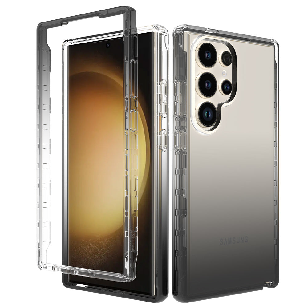 For Samsung Galaxy S24 Ultra Case Drop-resistant PC+TPU Clear Gradient Phone Protective Shell - Gradient Black