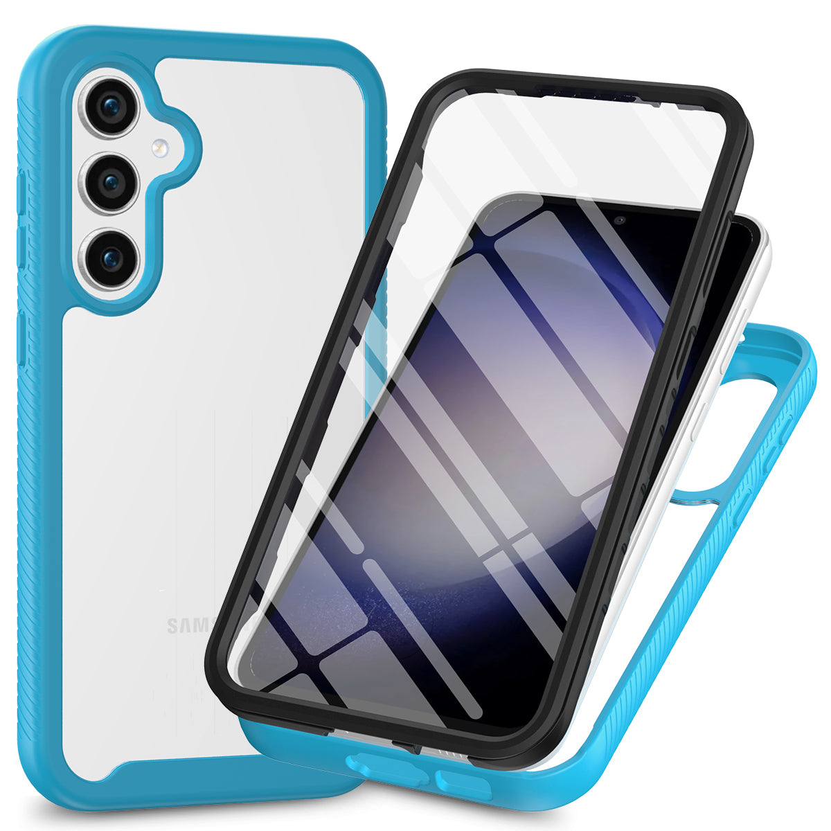 For Samsung Galaxy S24+ Cell Phone Case PC+TPU Protective Shell with Screen Protector - Baby Blue