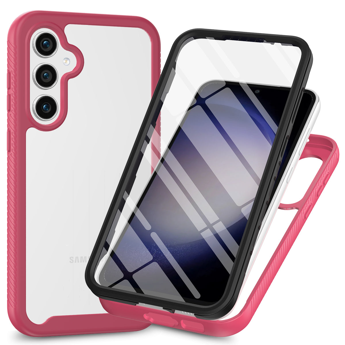 For Samsung Galaxy S24 Case Scratch-proof PC+TPU Smart Phone Back Cover with Screen Protector - Pink