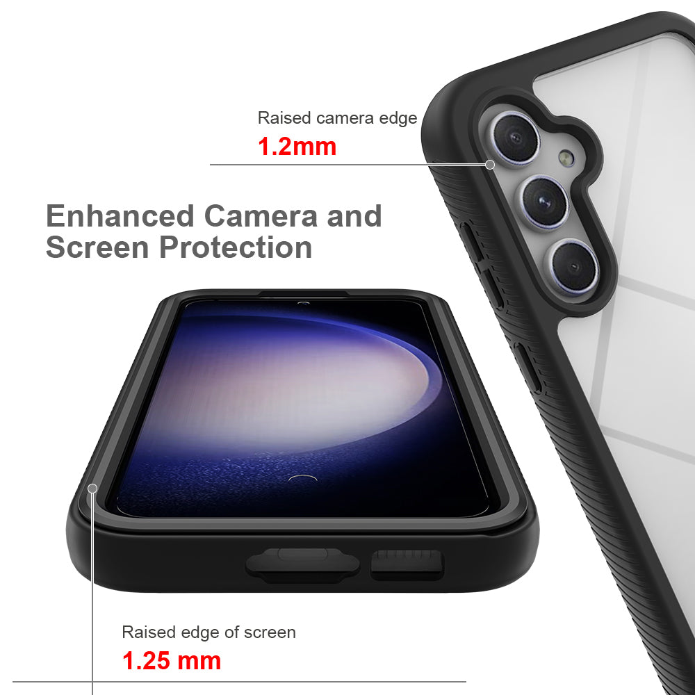 For Samsung Galaxy S24 Case Scratch-proof PC+TPU Smart Phone Back Cover with Screen Protector - Black