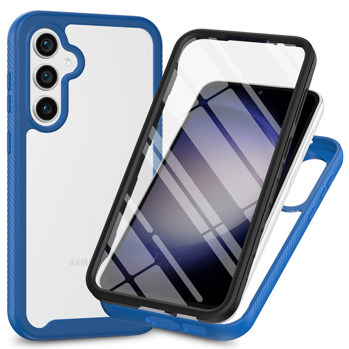 For Samsung Galaxy S24 Case Scratch-proof PC+TPU Smart Phone Back Cover with Screen Protector - Dark Blue