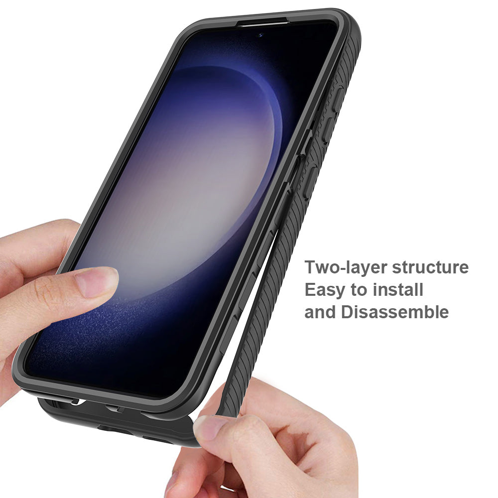 For Samsung Galaxy S24 Case Scratch-proof PC+TPU Smart Phone Back Cover with Screen Protector - Dark Blue