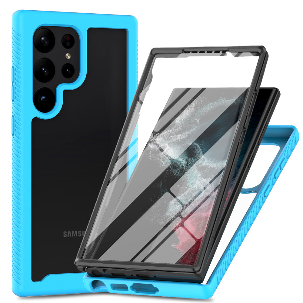 For Samsung Galaxy S24 Ultra Case with PET Screen Film PC+TPU Drop-resistant Phone Protector - Baby Blue