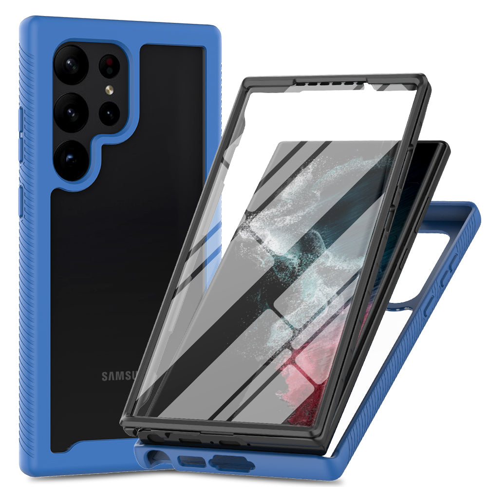 For Samsung Galaxy S24 Ultra Case with PET Screen Film PC+TPU Drop-resistant Phone Protector - Dark Blue