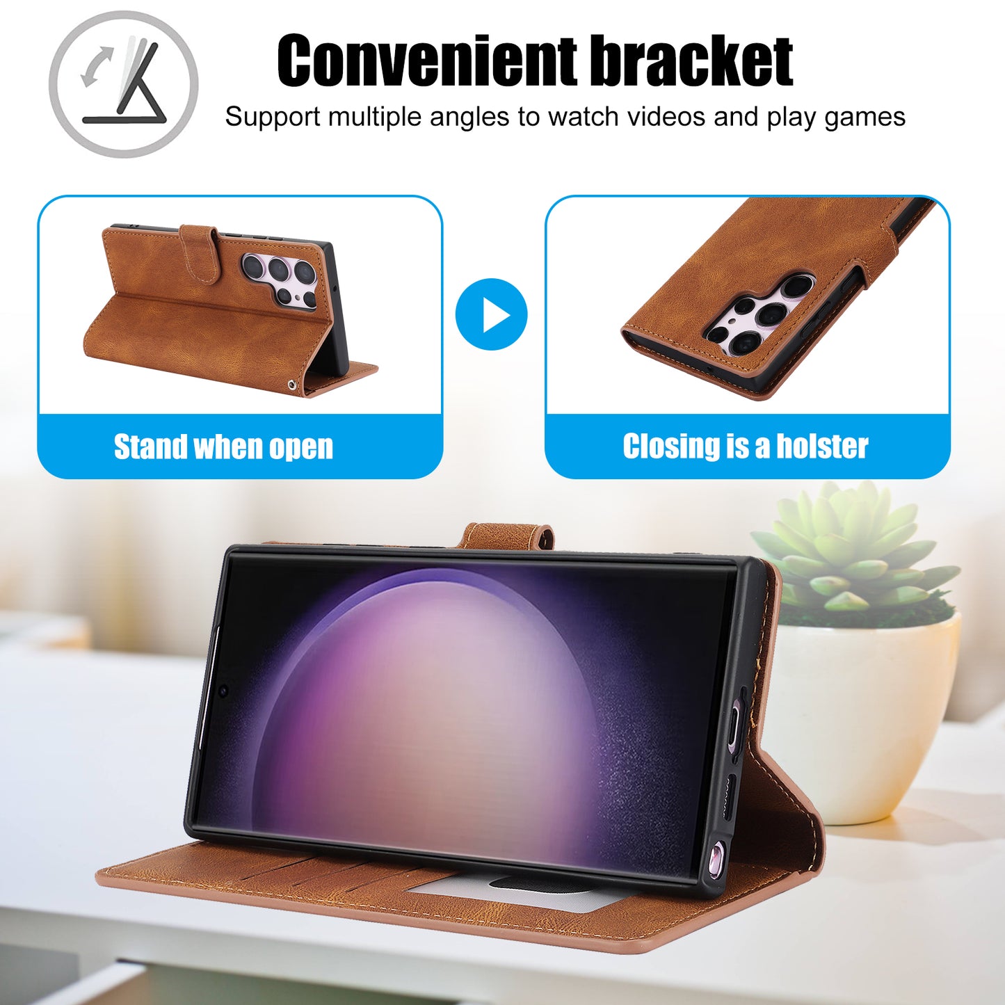 For Samsung Galaxy S24 Ultra Dreamy Leather Case Wallet Stand Phone Cover - Brown
