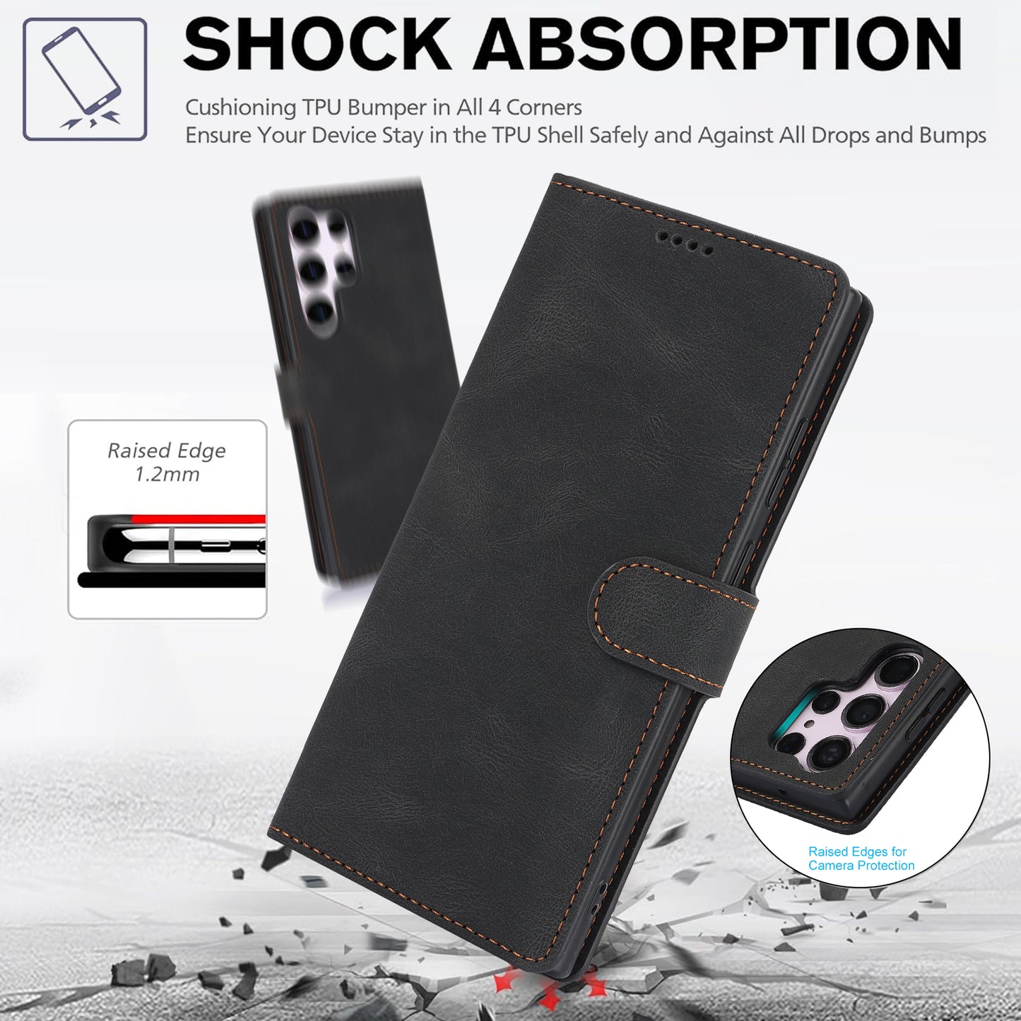 For Samsung Galaxy S24 Ultra Dreamy Leather Case Wallet Stand Phone Cover - Black